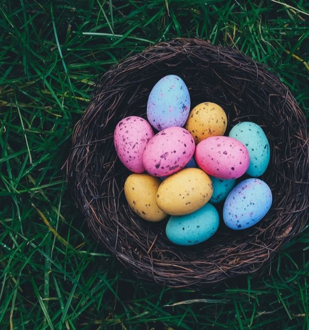 Basket of coloured eggs, featured on xcl website
