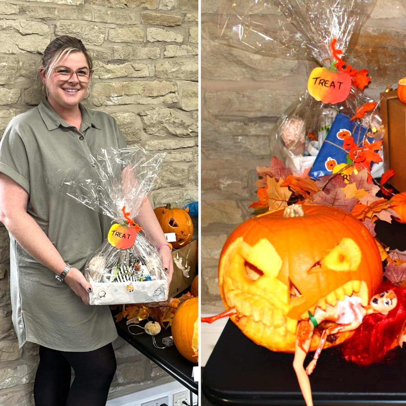 Becca the winner of the pumpkin competition and her wining pumpkin idea - pumpkin eating barbie
